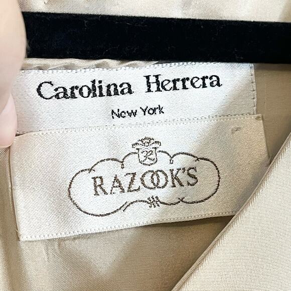 Carolina Herrera Razooks Champagne Lined 100% Silk V Neck Long Sleeve Gown Small - Picture 5 of 16